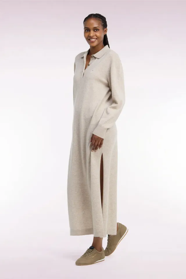 Eden Park robe midi col polo laine cachemire beige