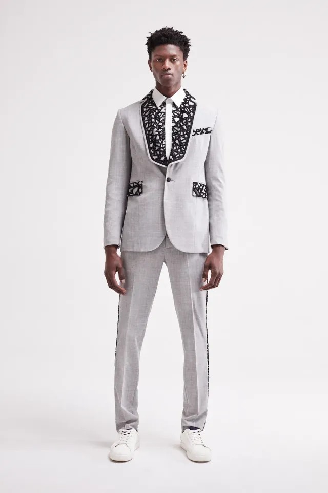 FRENCH DEAL Tuxedo pantalon gris laine
