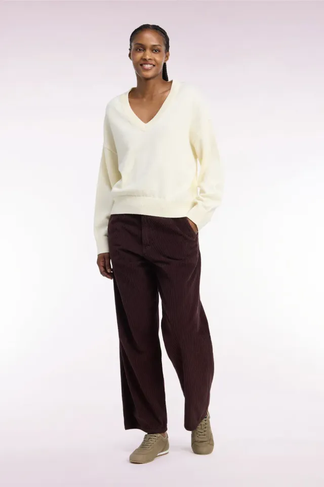 Eden Park pantalon velours côtelé marron femme droite