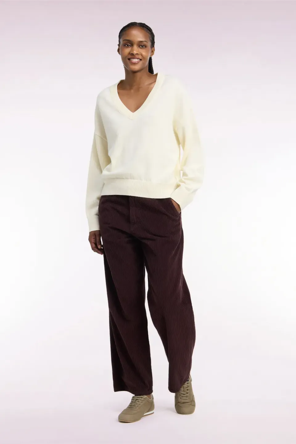 Eden Park pantalon velours côtelé marron femme droite