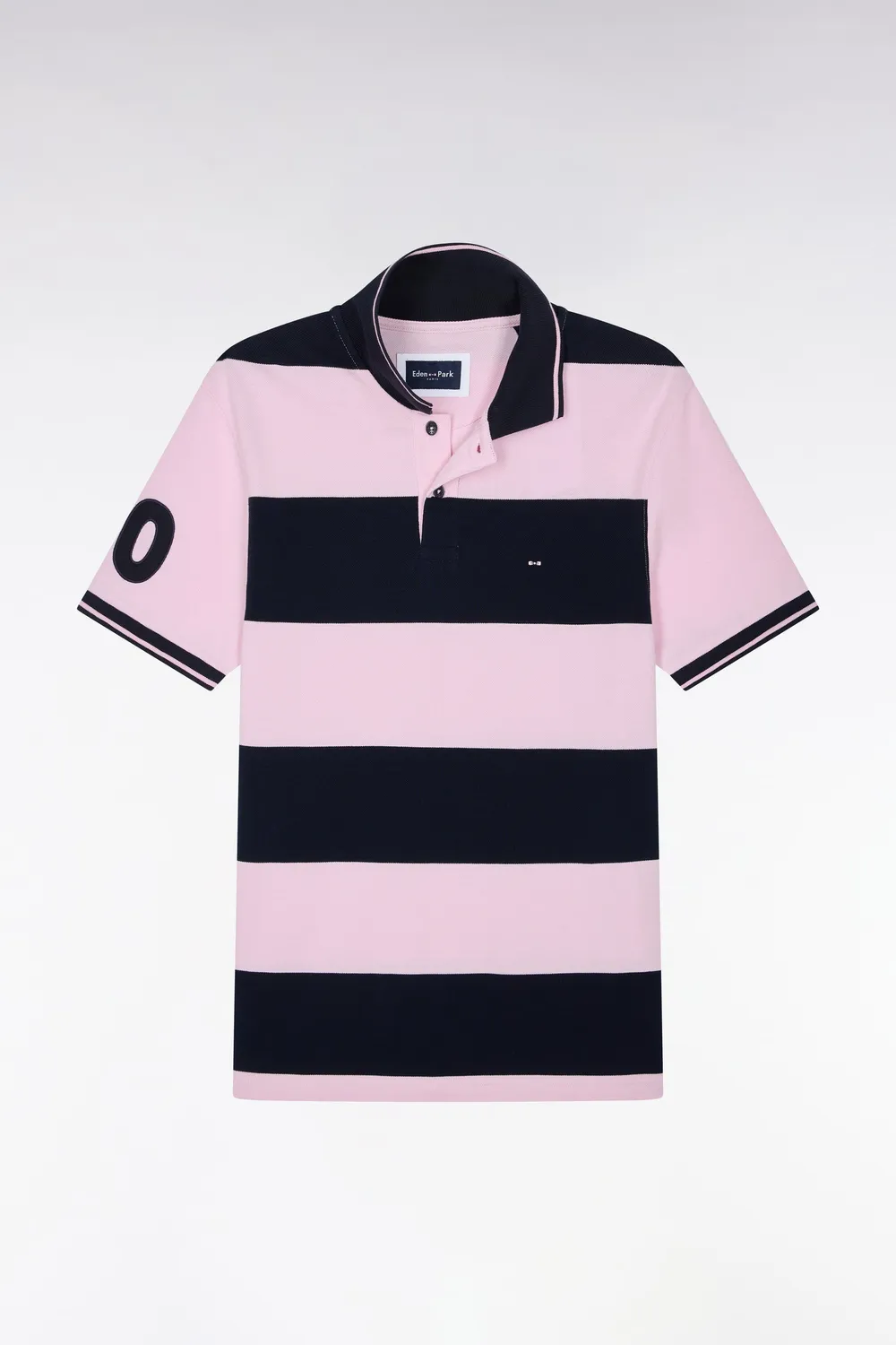 Eden Park Tricolore polo manches courtes rayé rose marine coupe droite