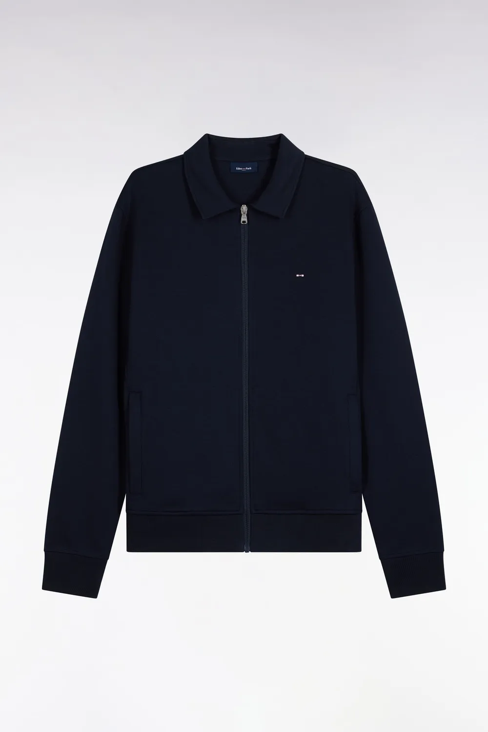 Eden Park sweat zippé col polo coton marine coupe droite