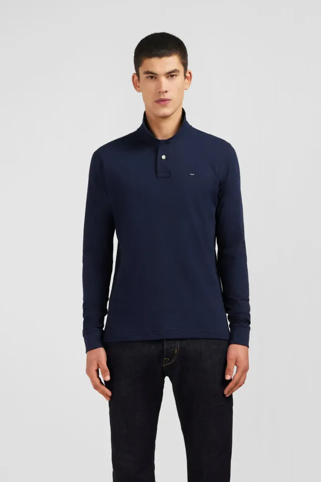 Eden Park polo manches longues marine piqué stretch