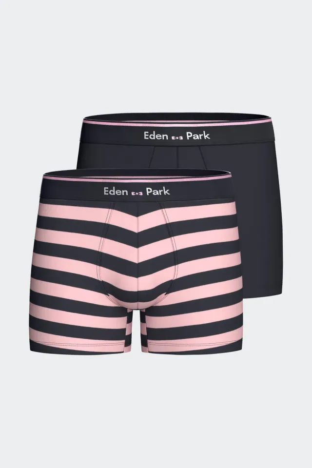 Eden Park Lot 2 boxers coton stretch marine et rose