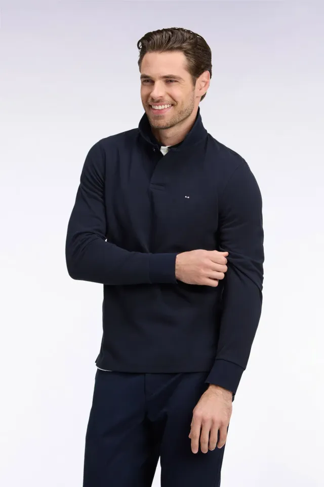 Eden Park polo homme piqué coton marine manches longues