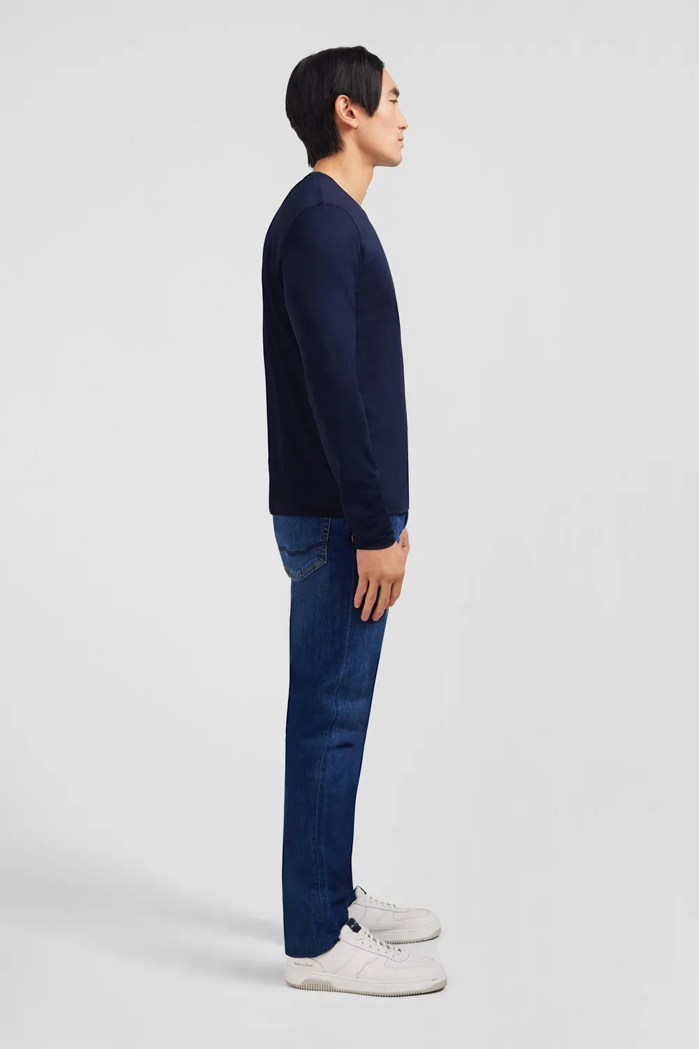 Eden Park t-shirt col V manches longues bleu marine Pima