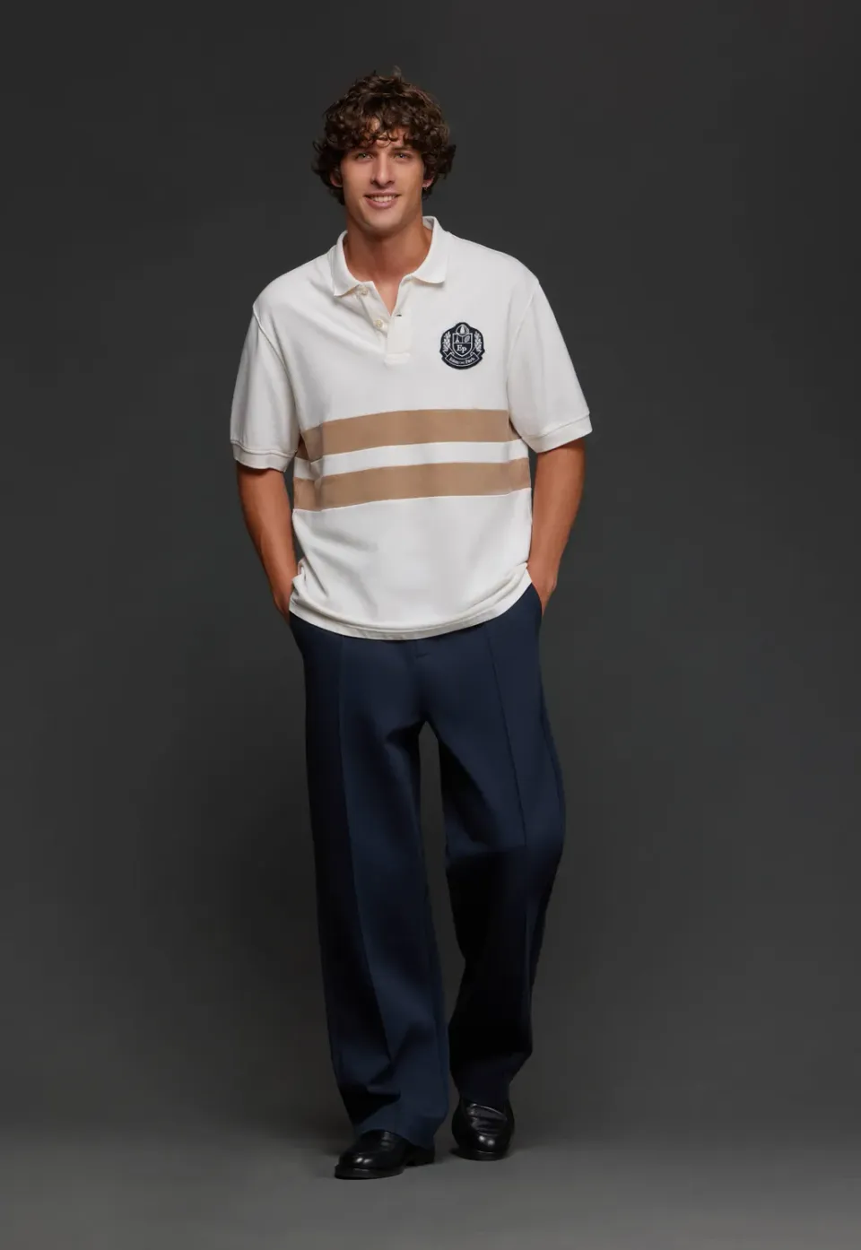 Eden Park Pap'Atelier polo coton écru rayures camel M