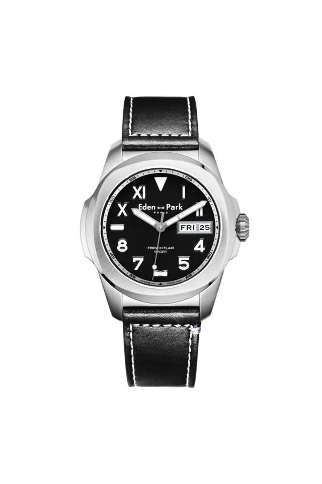 Eden Park montre quartz jour date noire cuir 43mm