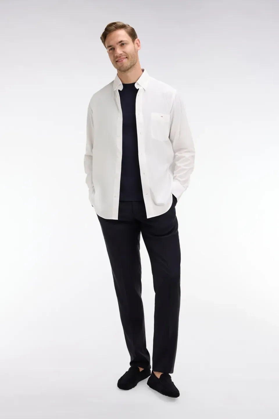 Eden Park PPPANPAE0010 pantalon laine bleu foncé slim plis