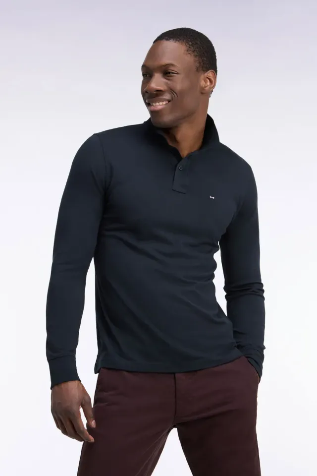 Eden Park polo manches longues Pima noir droit