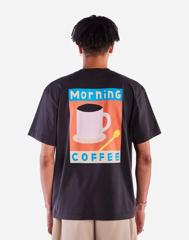 Olow Morning Coffee t-shirt ample noir carbone coton