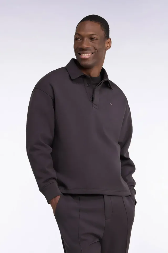 Eden Park Sweatshirt Col Maillot Interlock Marron Unisexe