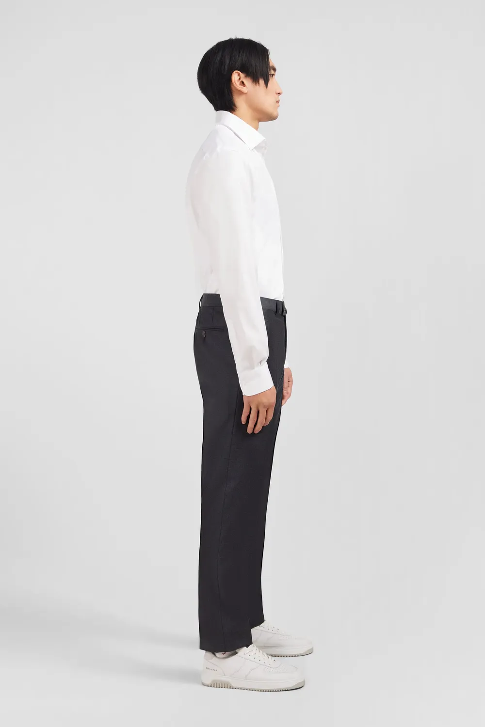 Eden Park pantalon regular gris laine à plis cassés
