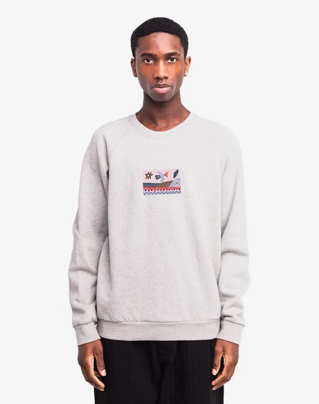 OLOW Seascape sweat gris chiné coton bio brodé