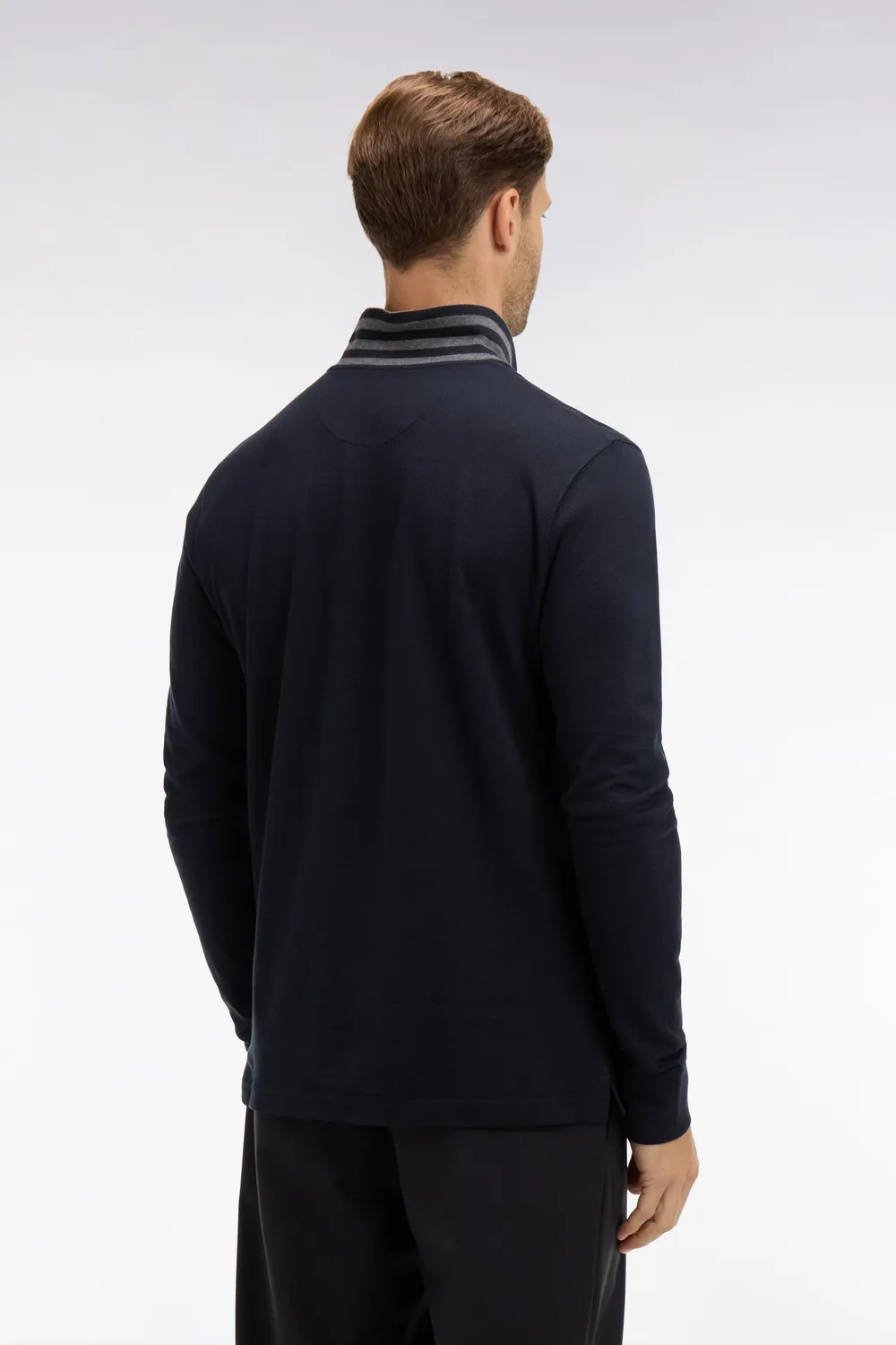 Eden Park polo manches longues noir coton pima col contraste