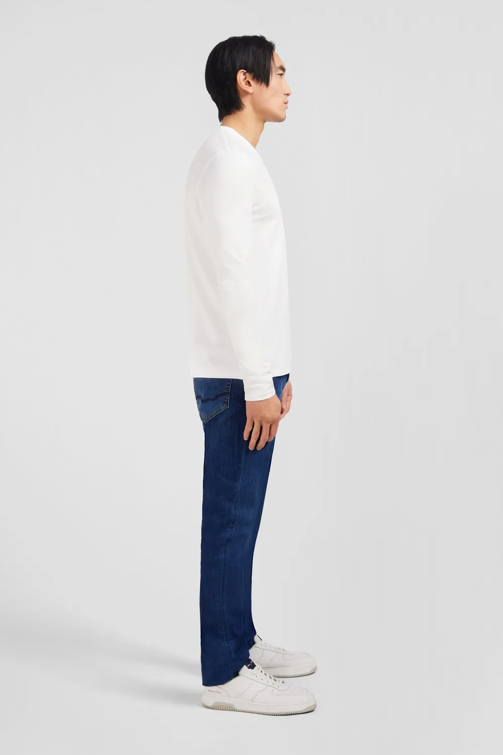 Eden Park t-shirt col V blanc manches longues pima