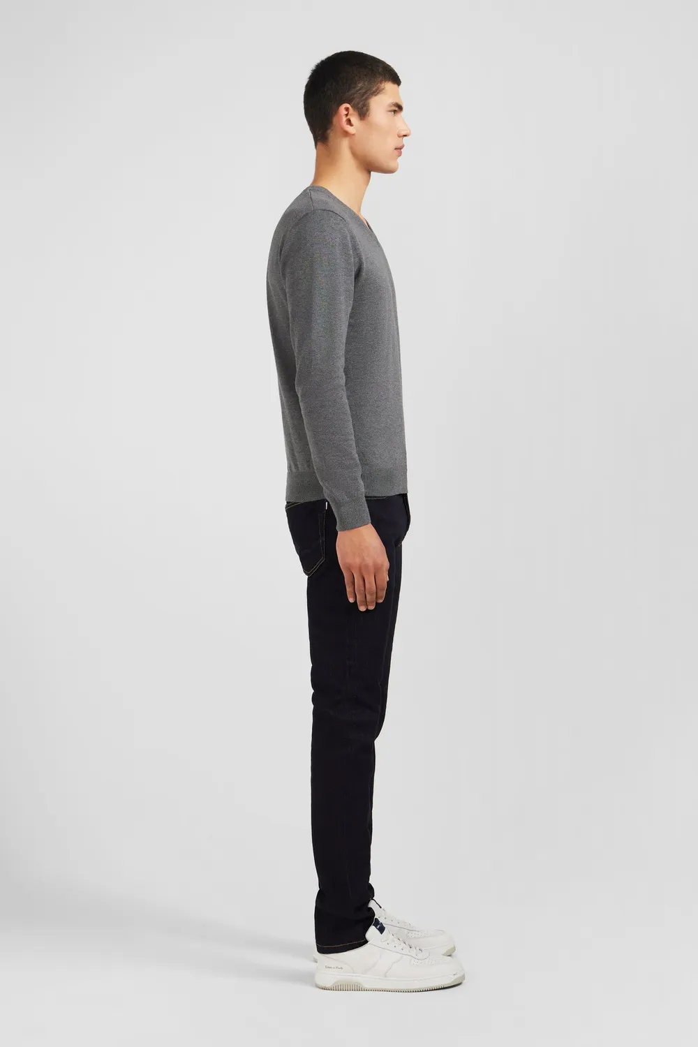 Eden Park pull col V coton homme gris regular fit