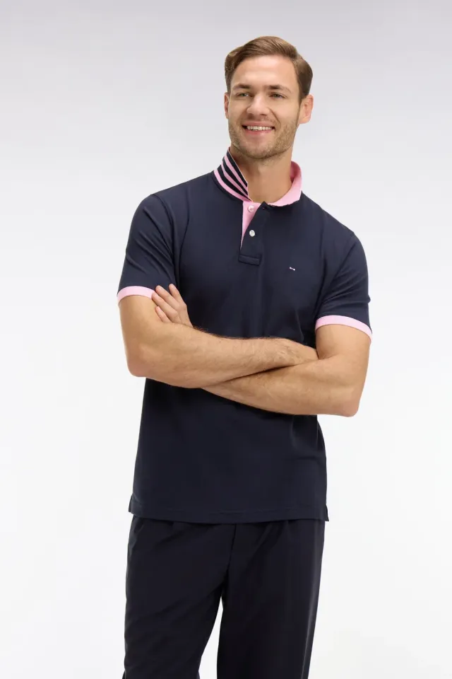 Eden Park polo coton pima bleu marine manches courtes