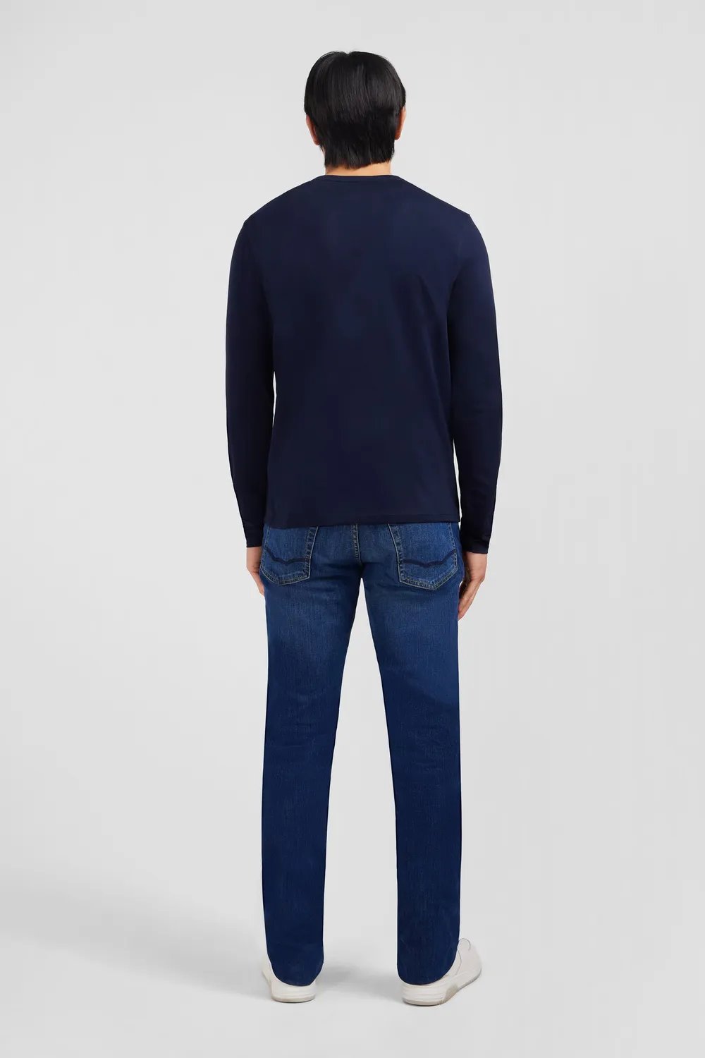 Eden Park t-shirt col V manches longues bleu marine Pima