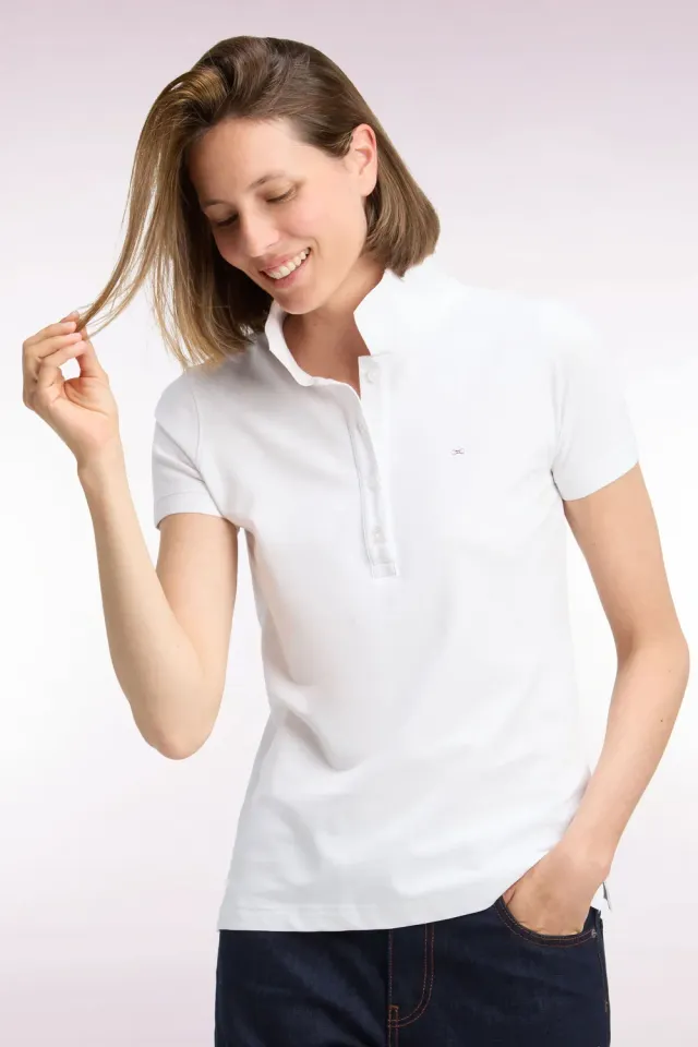 Eden Park polo femme blanc coton stretch ajusté