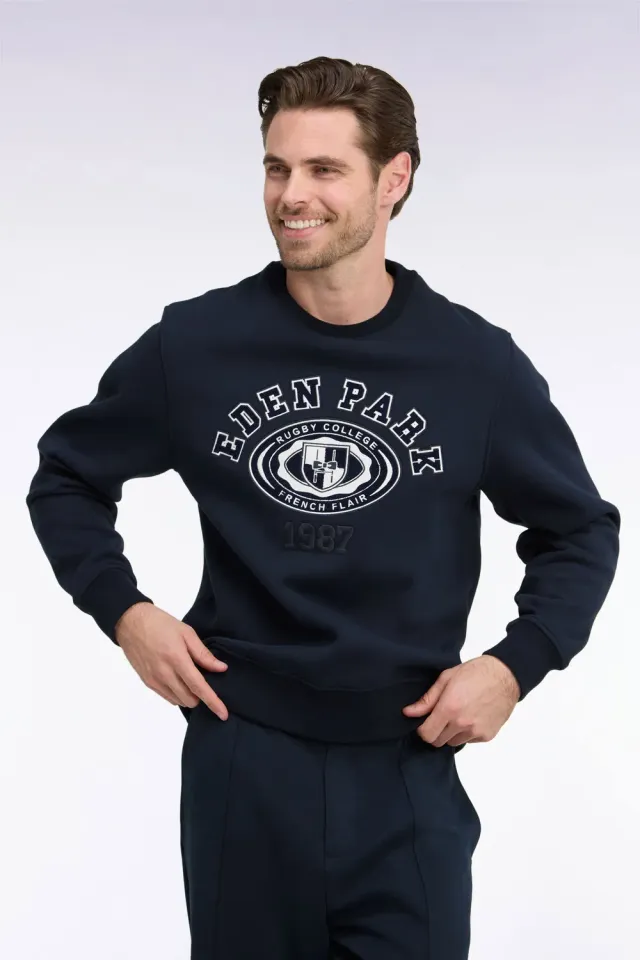 Eden Park sweat molleton marine brodé coupe droite