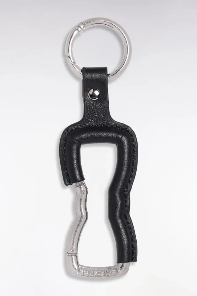 Eden Park Porte-clés mousqueton cuir marine argenté