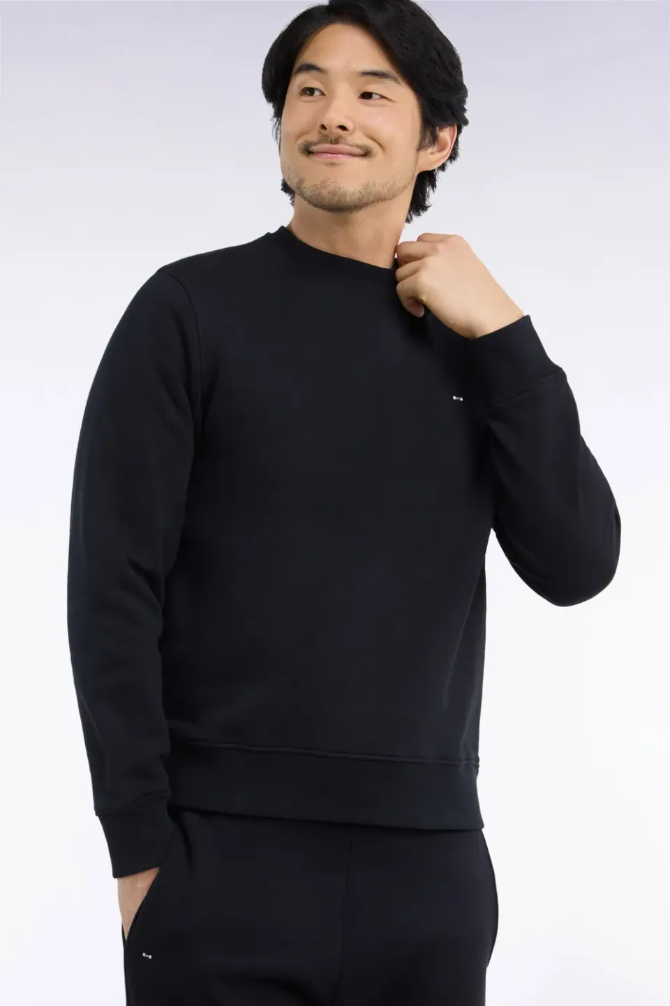 Eden Park sweat col rond molleton coton noir coupe droite