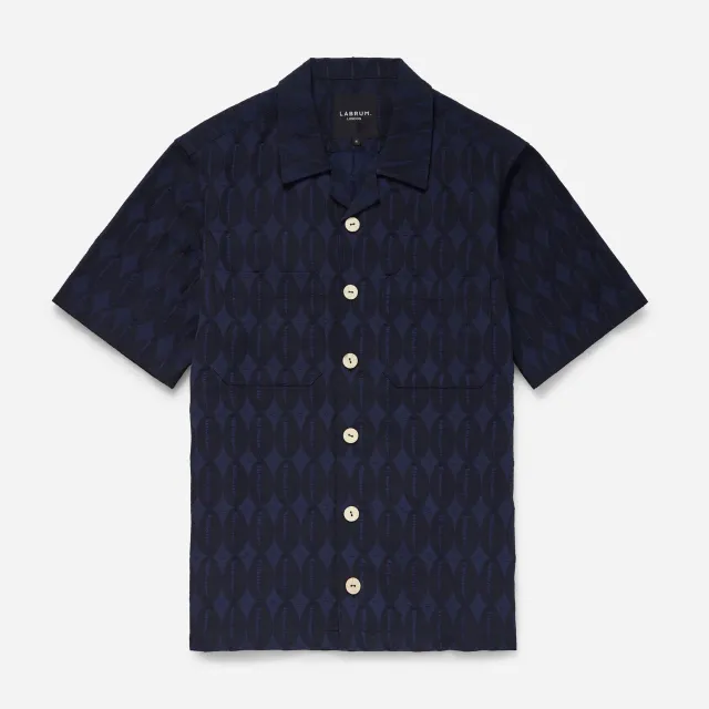 Labrum Navy Monogram Safari chemise homme bleu marine jacquard