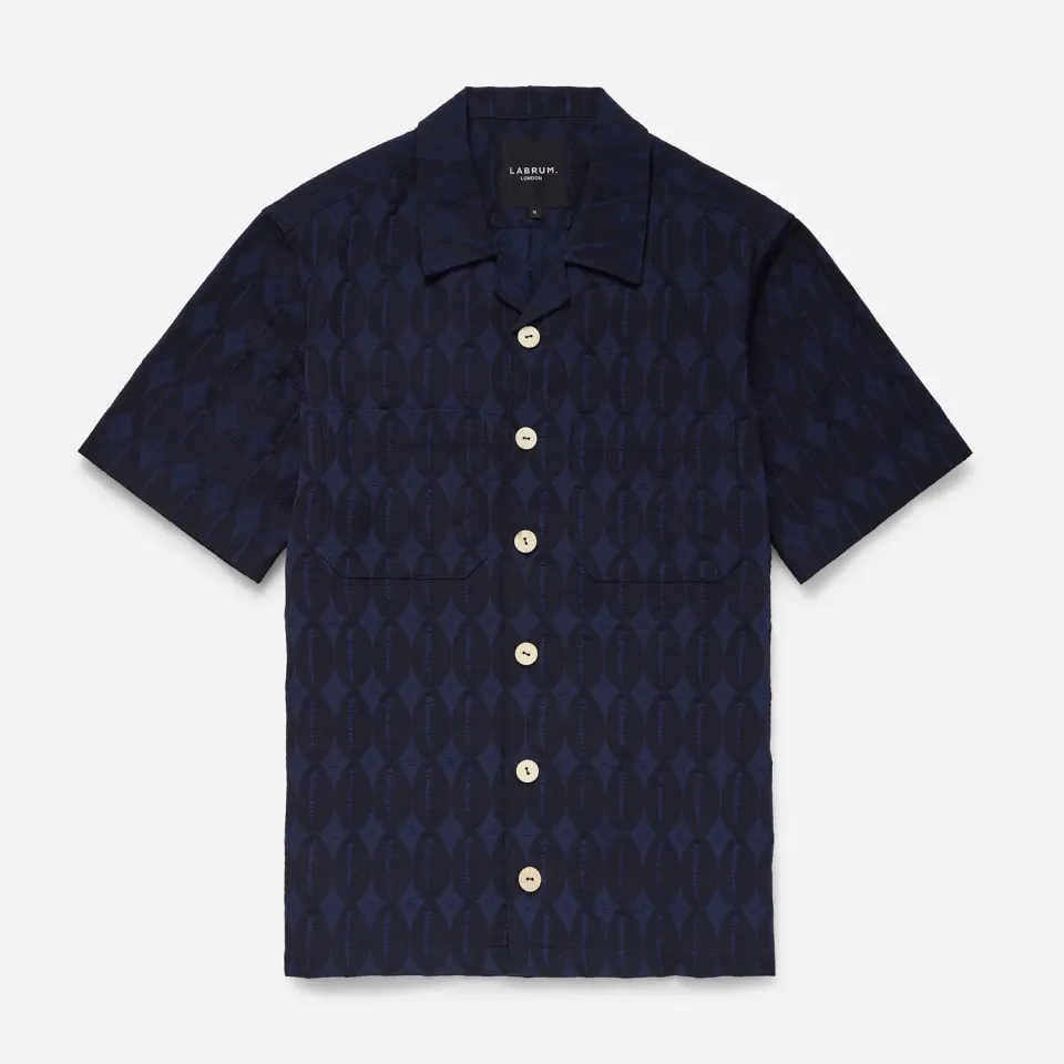 Labrum Navy Monogram Safari chemise homme bleu marine jacquard