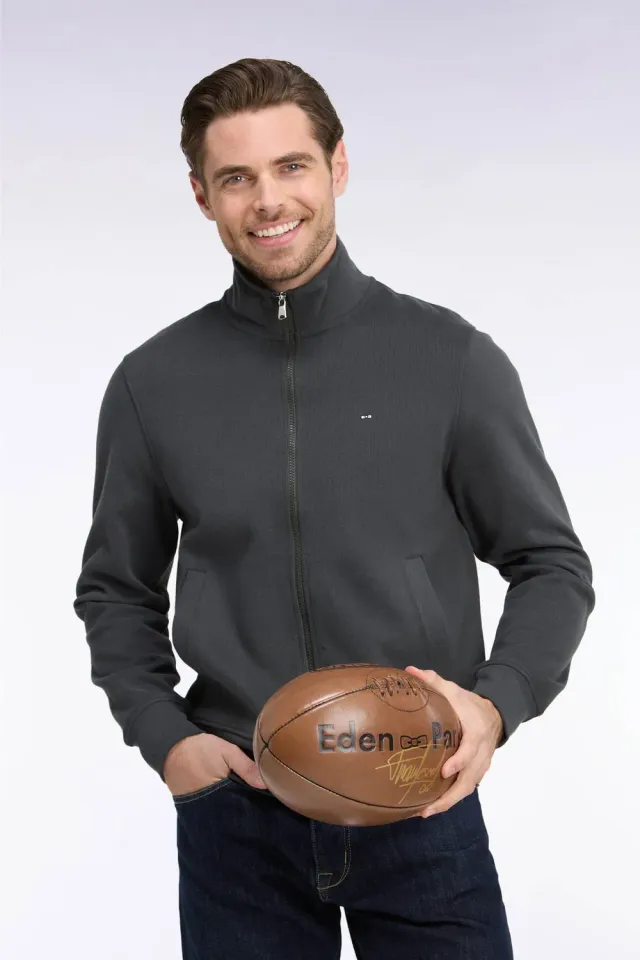 Eden Park sweat homme zippé kaki molleton coton droit