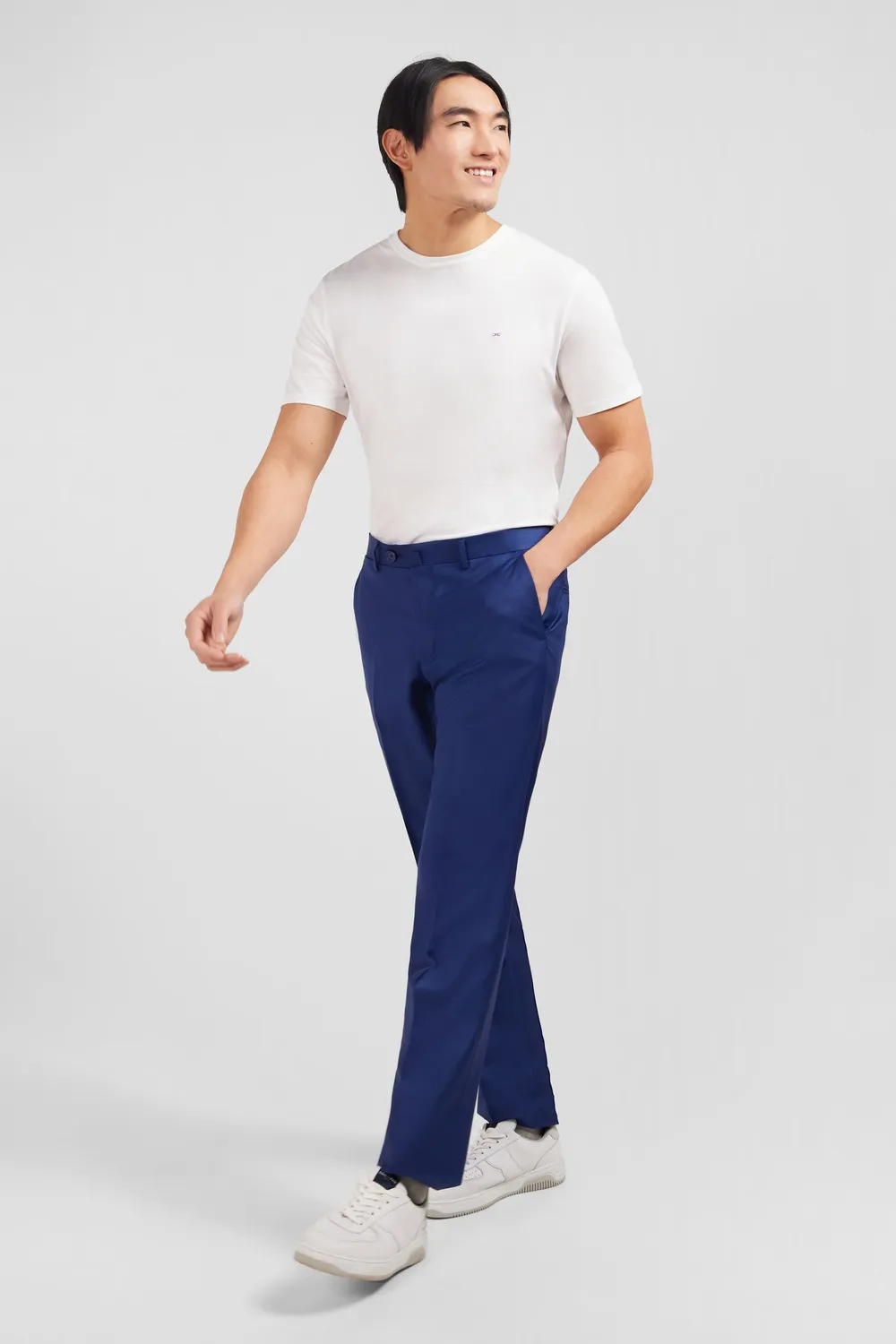 Eden Park pantalon regular homme laine bleu plis cassés