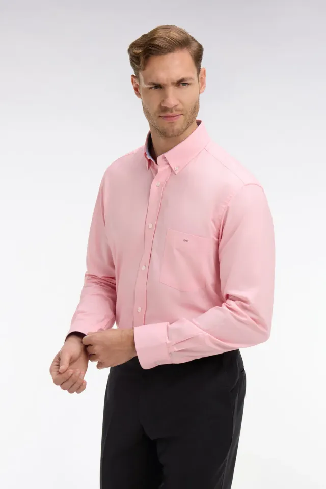 Eden Park Chemise Oxford Coton Rose Unie Regular Homme
