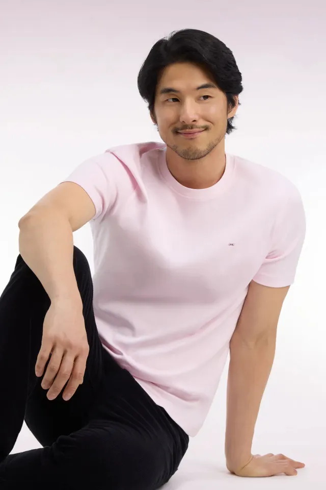 Eden Park t-shirt manches courtes rose coton coupe droite