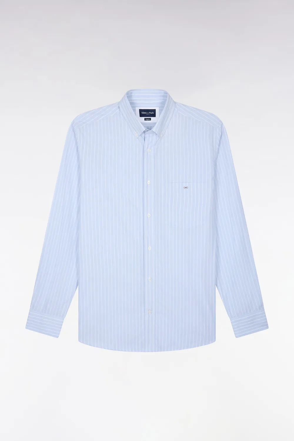 Eden Park chemise homme coton blanc rayures ciel coupe droite