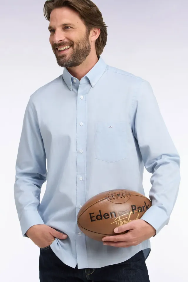 Eden Park chemise coton bleu ciel droite oxford