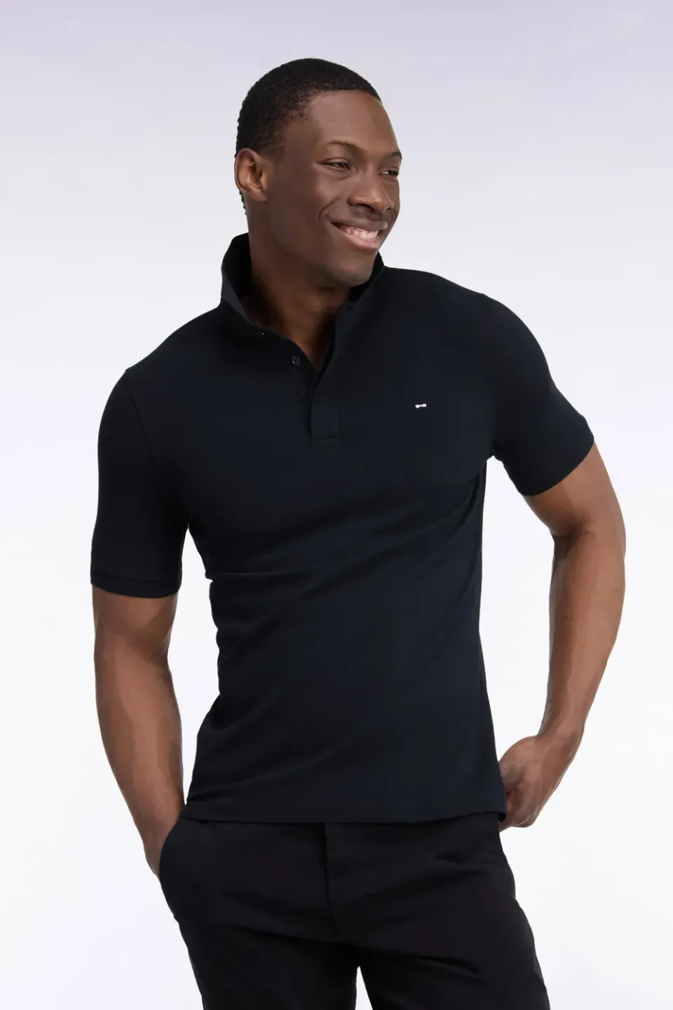 Eden Park polo manches courtes noir slim stretch
