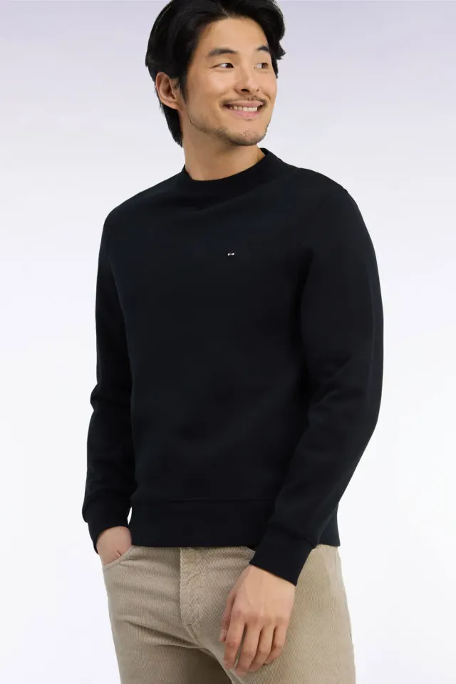 Eden Park sweat col rond molleton noir coupe droite