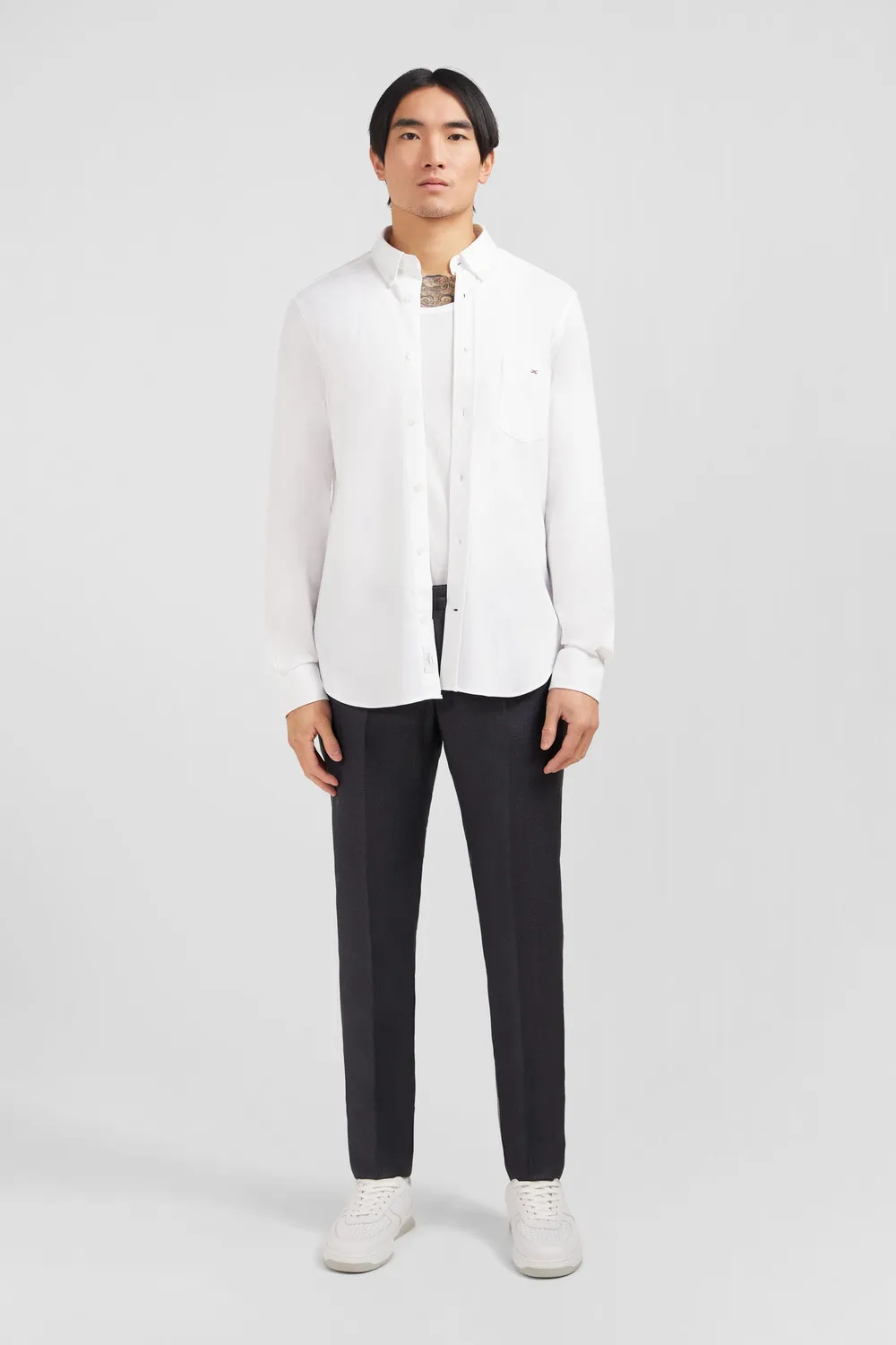 Eden Park chemise pinpoint blanc coton slim col boutonné