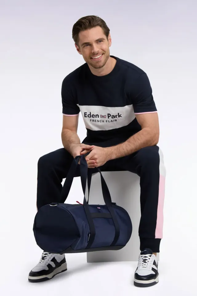 Eden Park Tricolore t-shirt bicolore écru coton brodé droit