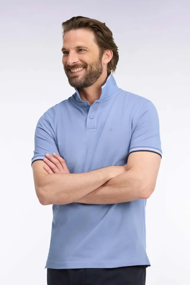 Eden Park polo piqué bleu coton coupe droite homme