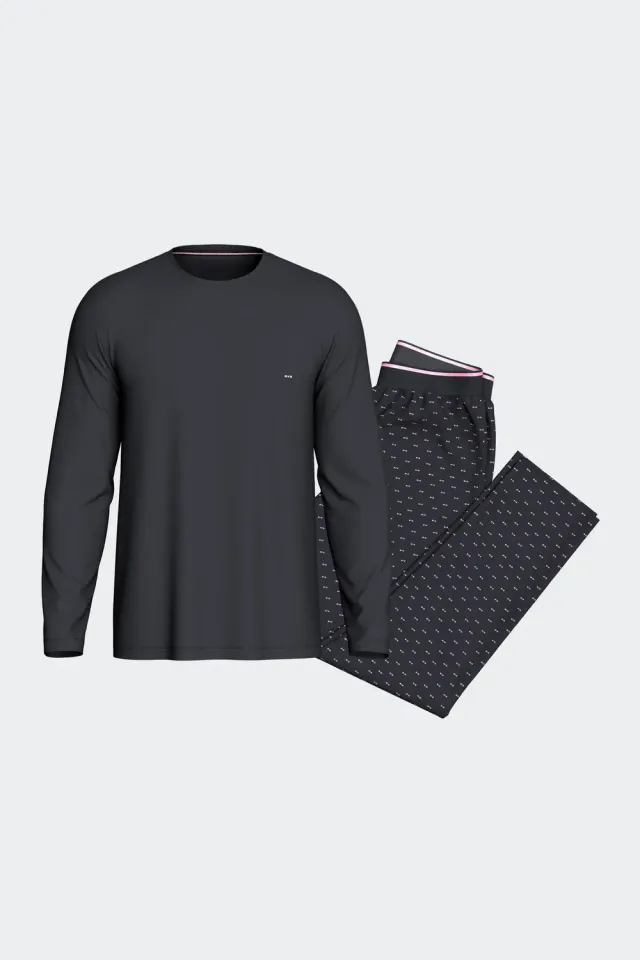 Eden Park Ensemble pyjama long coton marine nœuds papillon