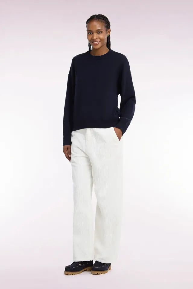 Eden Park pantalon velours côtelé écru coupe droite femme