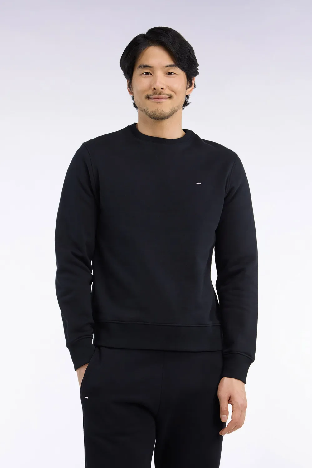 Eden Park sweat col rond molleton coton noir coupe droite