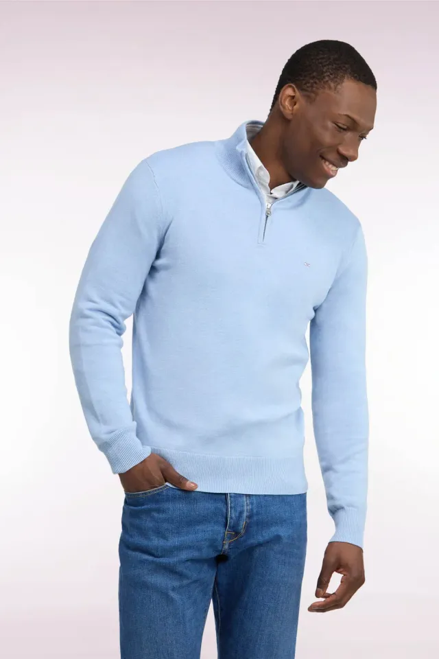 Eden Park pull camionneur ciel laine coton coupe droite