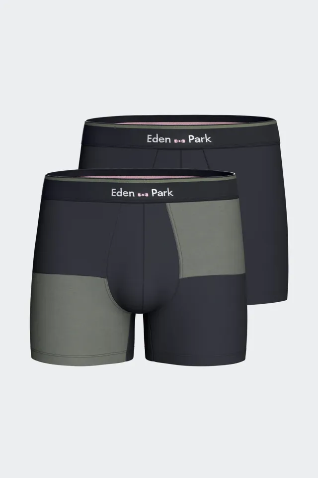 Eden Park lot 2 boxers coton stretch marine kaki homme