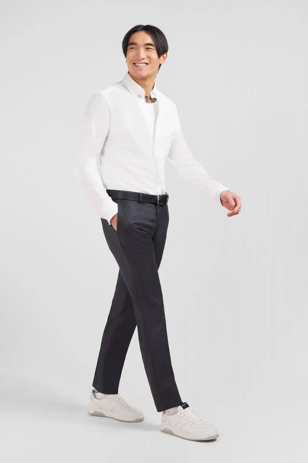Eden Park pantalon slim laine gris plis cassés