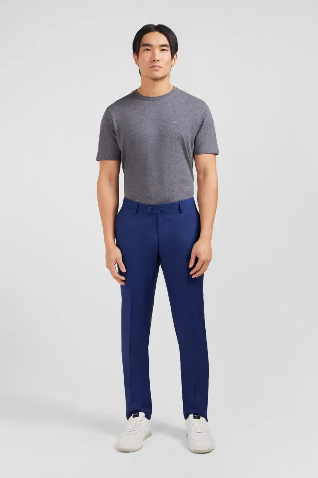 Eden Park pantalon slim bleu laine plis cassés