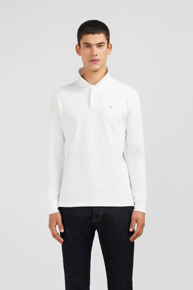 Eden Park polo manches longues blanc homme piqué stretch