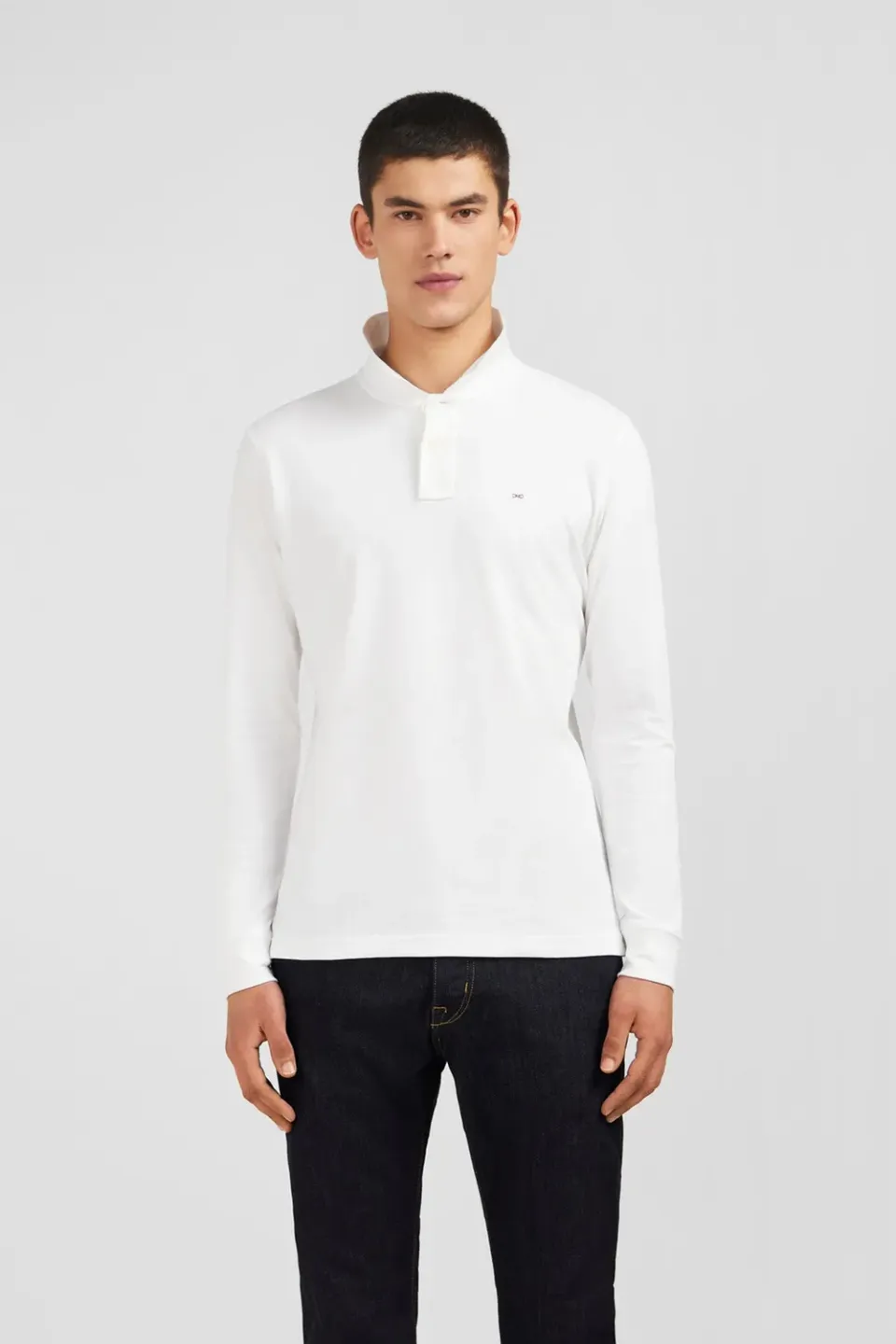 Eden Park polo manches longues blanc homme piqué stretch