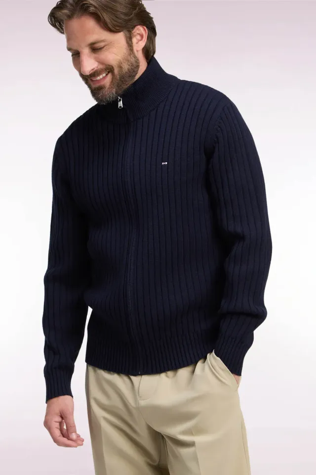 Eden Park cardigan zippé laine coton marine droit